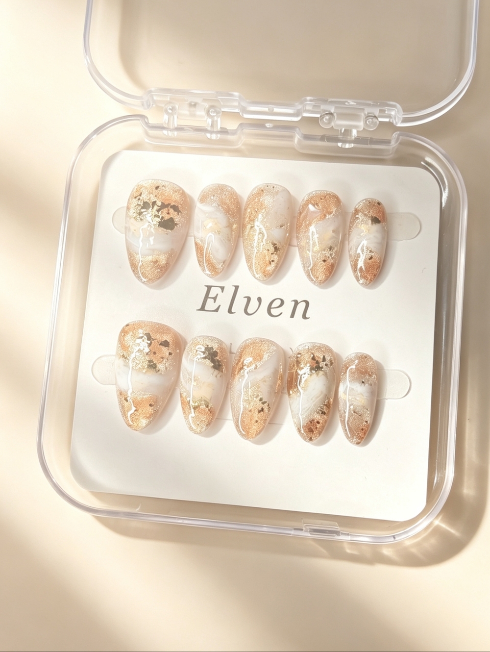 Gold And White Shading Glitter Handmade Press On Nails Short Almond